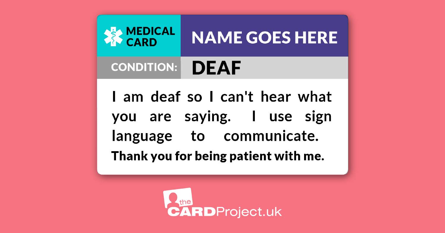 Deaf. Sign Language Awareness Medical ID Alert Card  (FRONT)